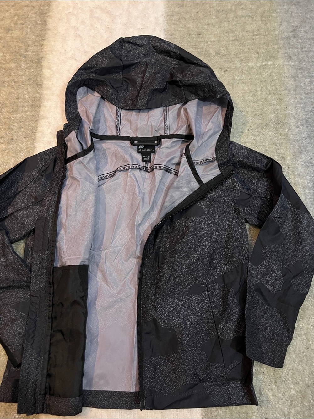 all in motion Black Hooded Raincoat with Subtle Print